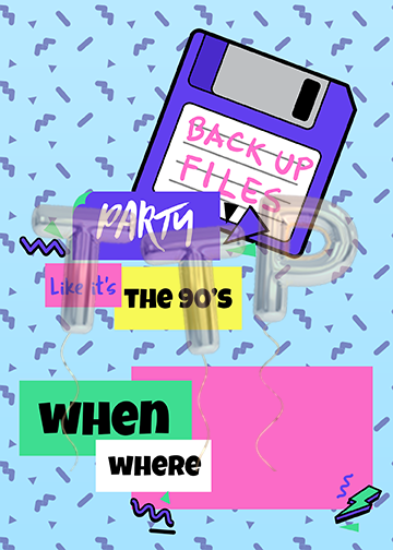 90s party invitation free download blue watermark