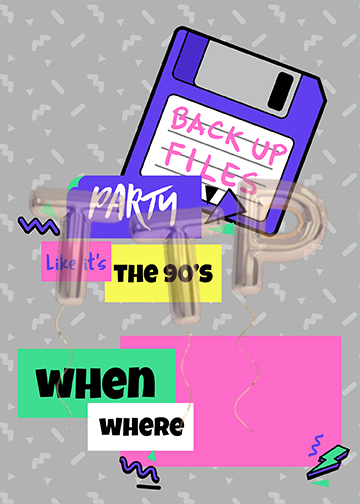 90s party invitation free download gray watermark