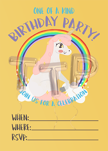 UNICORN yellow FREE DOWNLOAD BIRTHDAY INVITATION with watermark